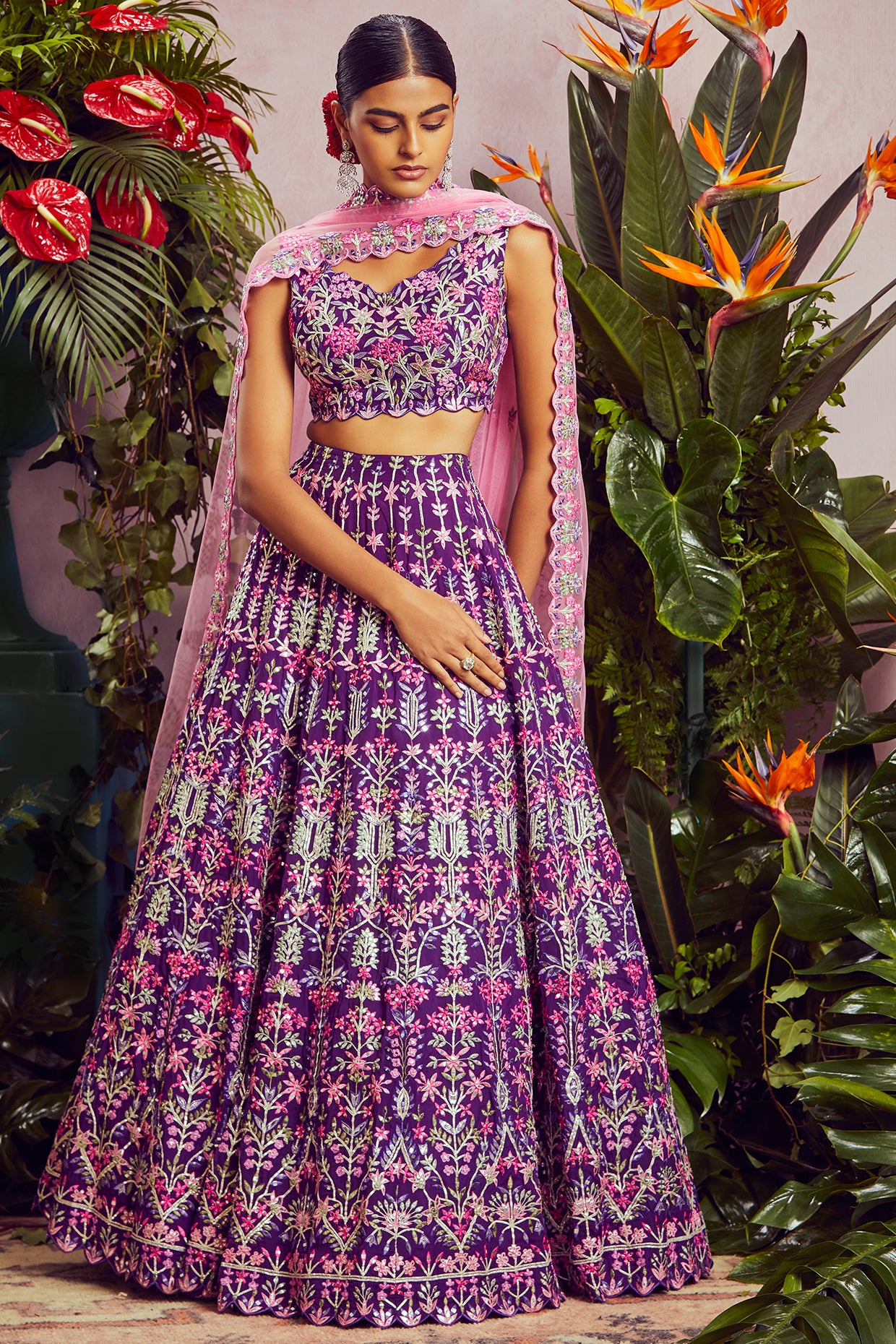 Anagha lehenga set in purple and white gold