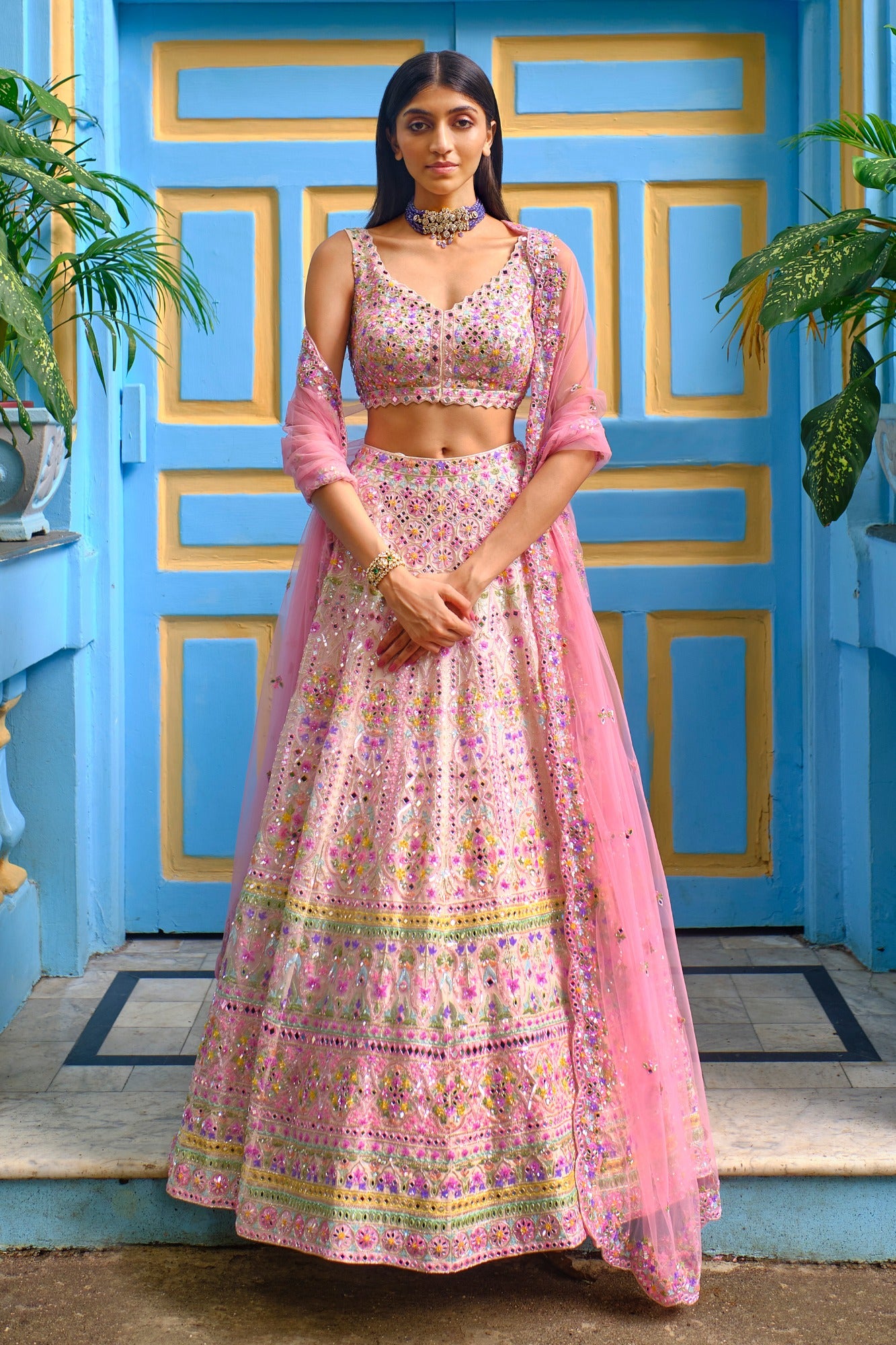 Ivory Shimmer Crystal Lehenga Set main image 0