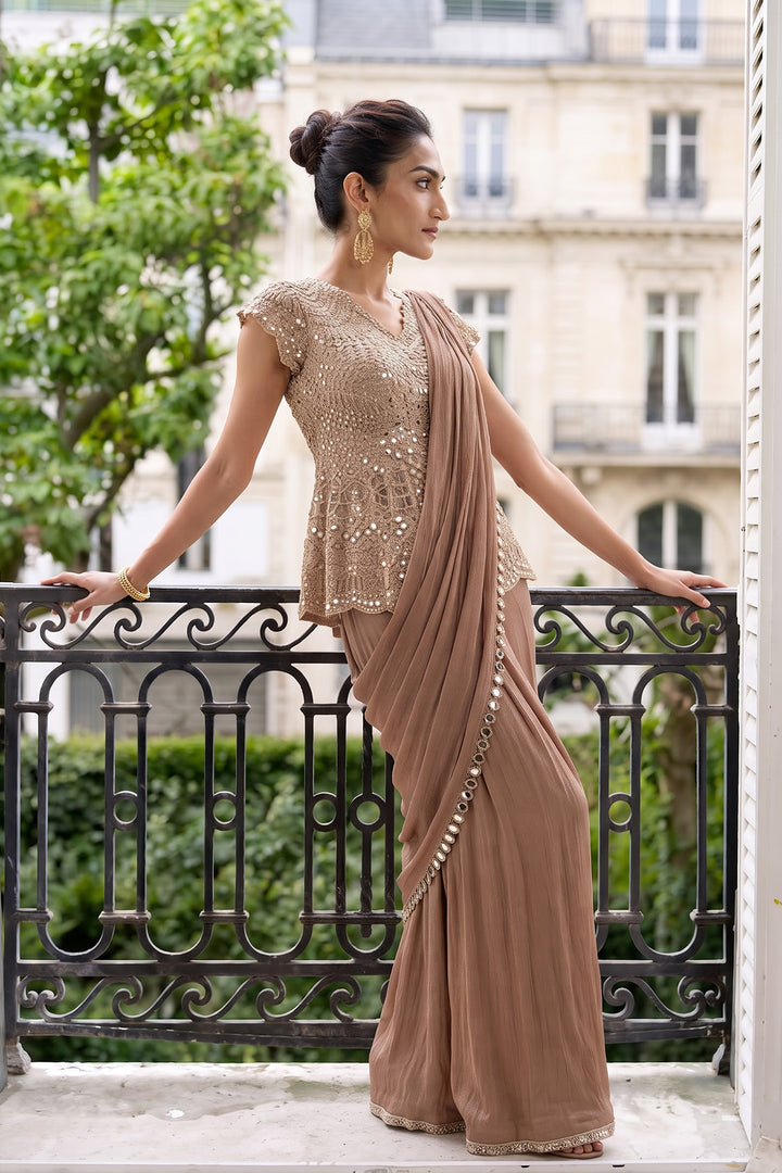 Msi Gold Peplum Sari (2Pc)