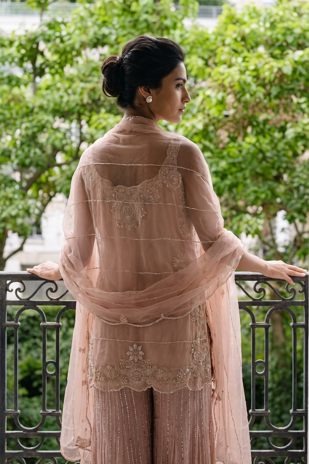 Pj- Peach Apllique Kurta Sharara (3Pc)