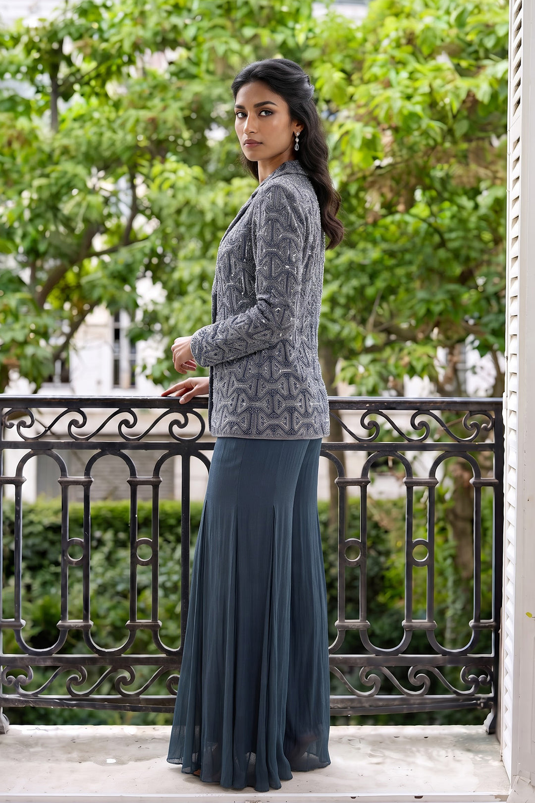 Slate Gray Blazer Sharara (2Pc)