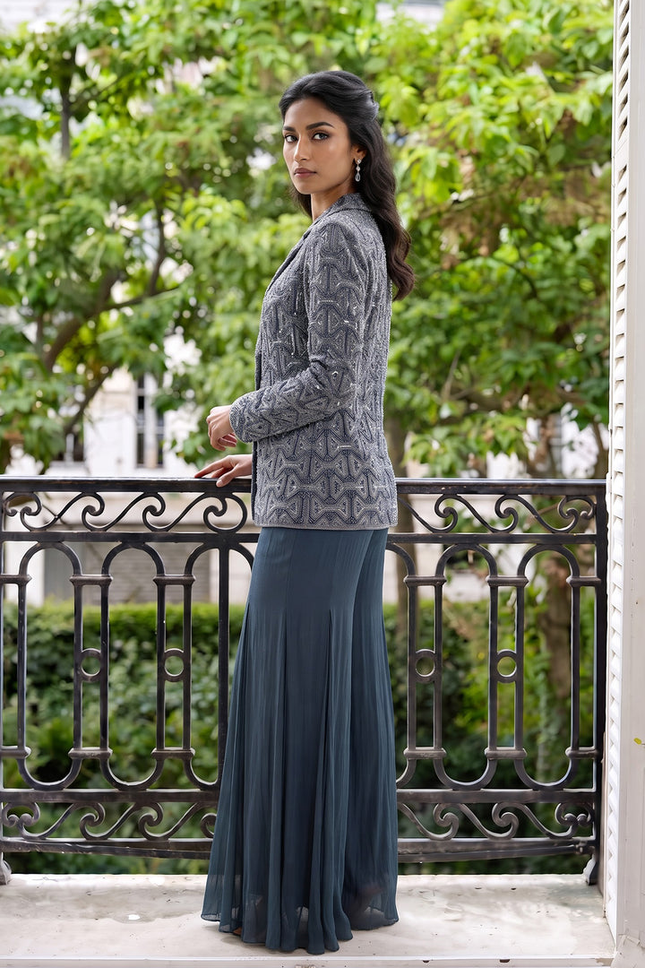 Slate Gray Blazer Sharara (2Pc)