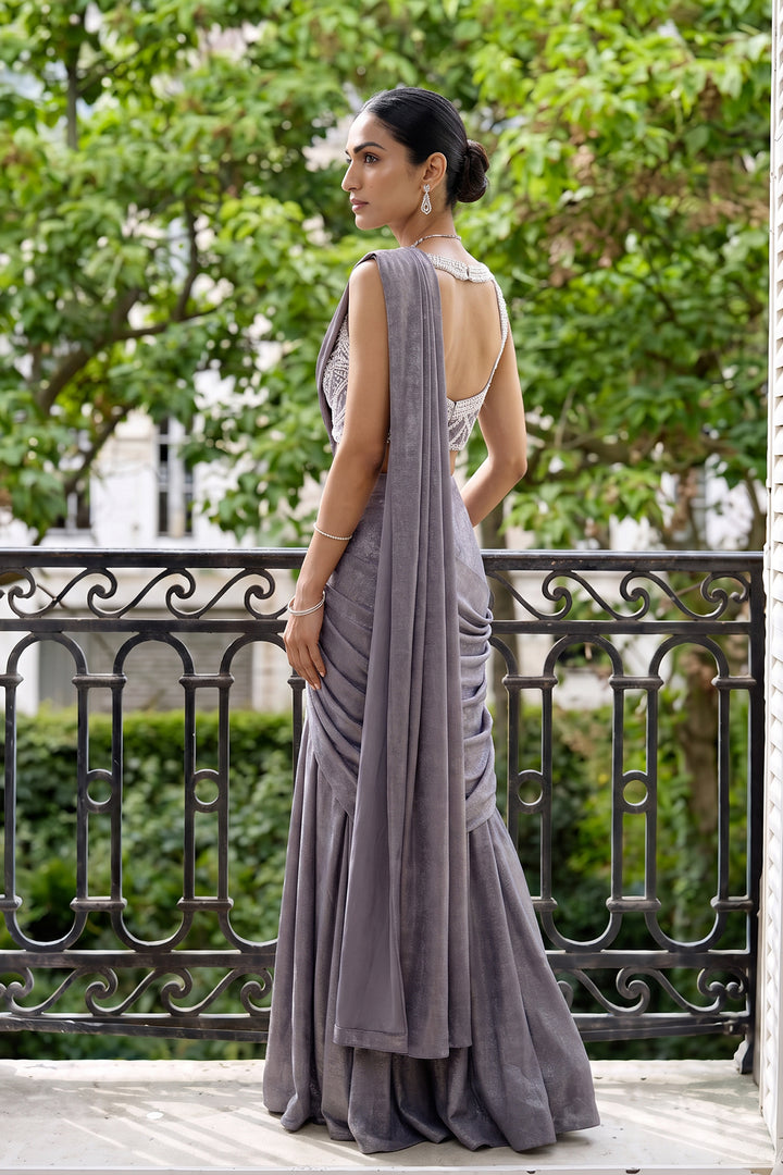 Ntu Grey Shimmer Pearl Sari (2Pc)