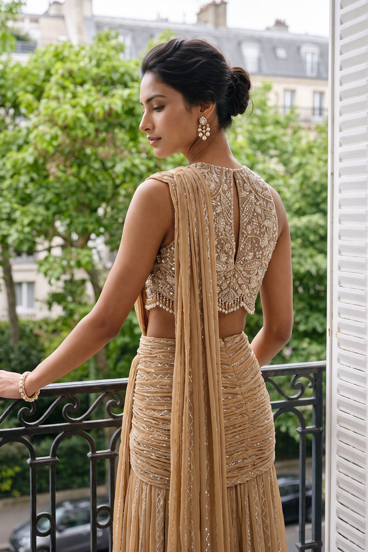 Ntu Champagne Diamond Sari (2Pc)