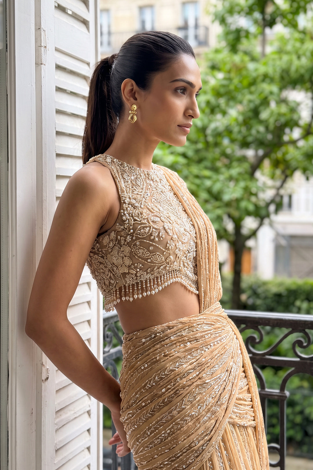 Ntu Champagne Diamond Sari (2Pc)