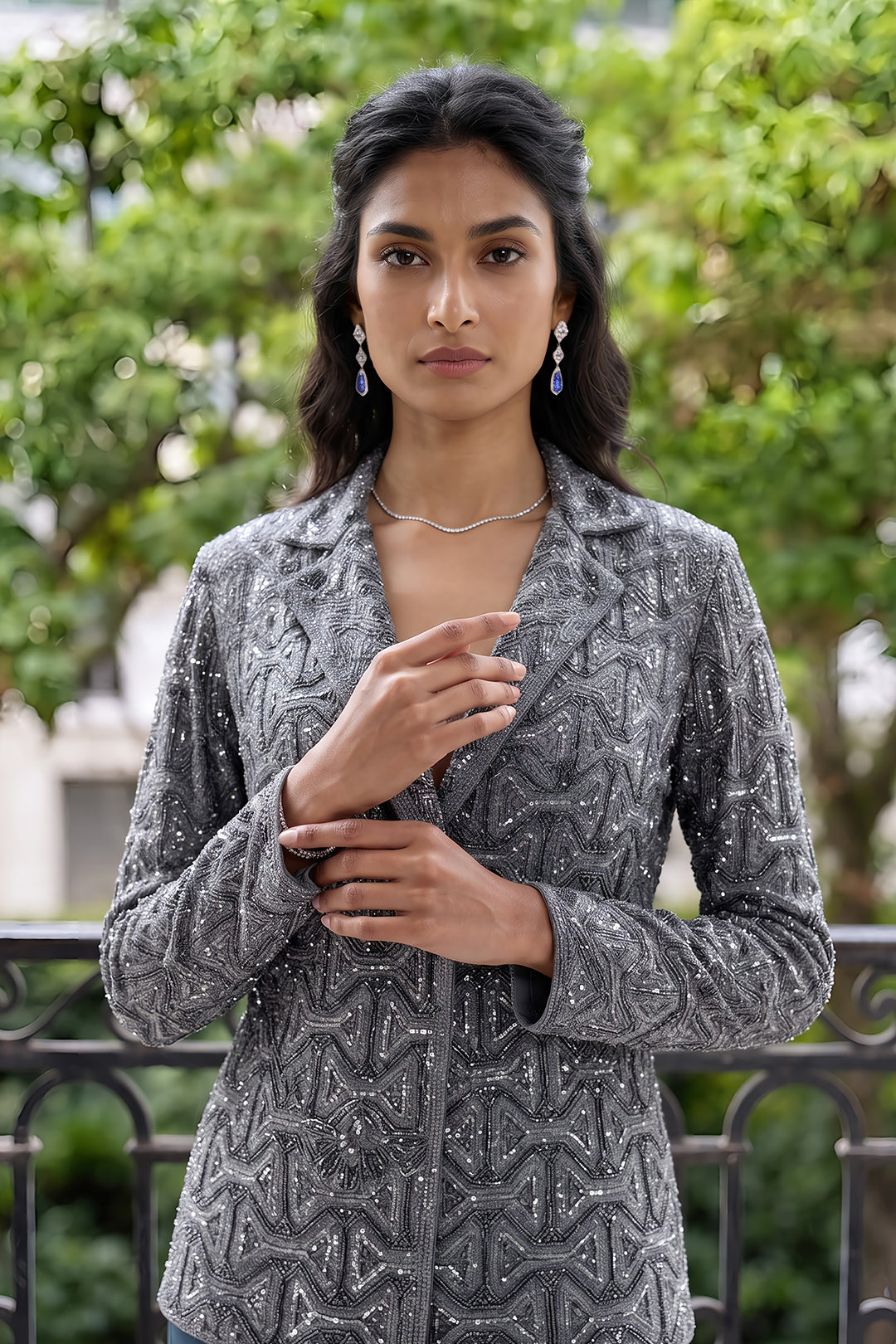 Slate Gray Blazer Sharara (2Pc)
