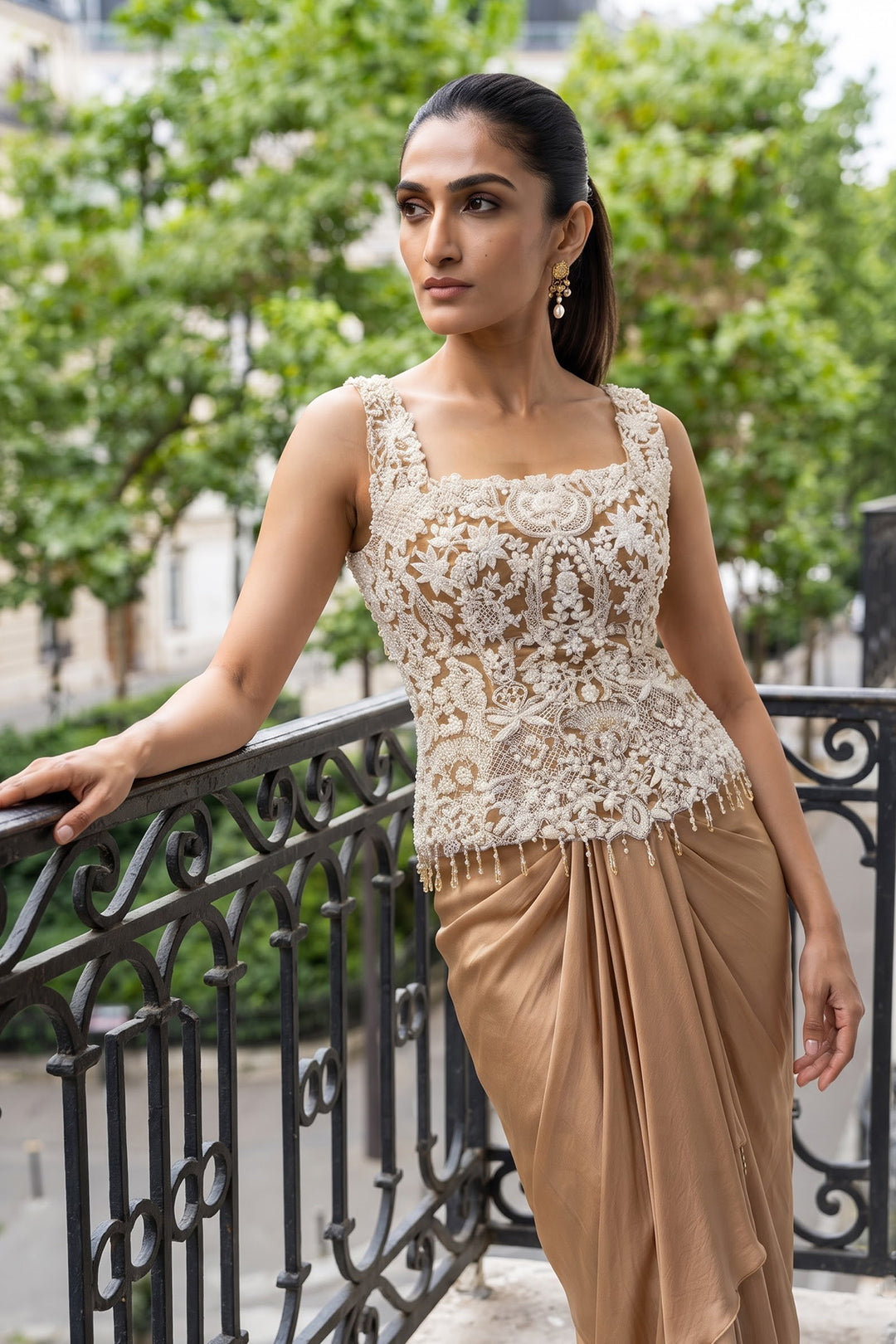 Ysn+Ntu Gold White Dori Corset + Dhoti (2Pc)