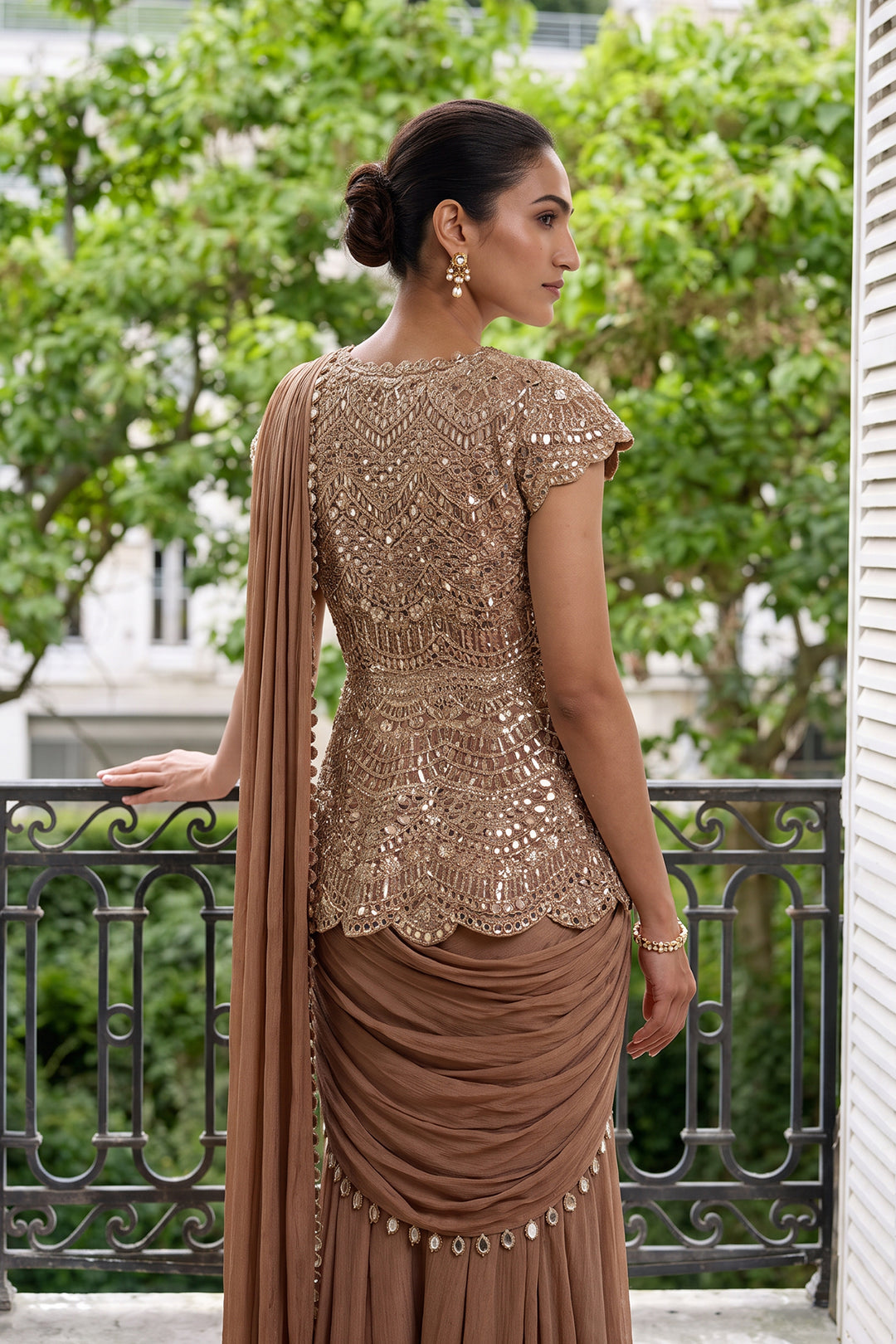 Msi Gold Peplum Sari (2Pc)