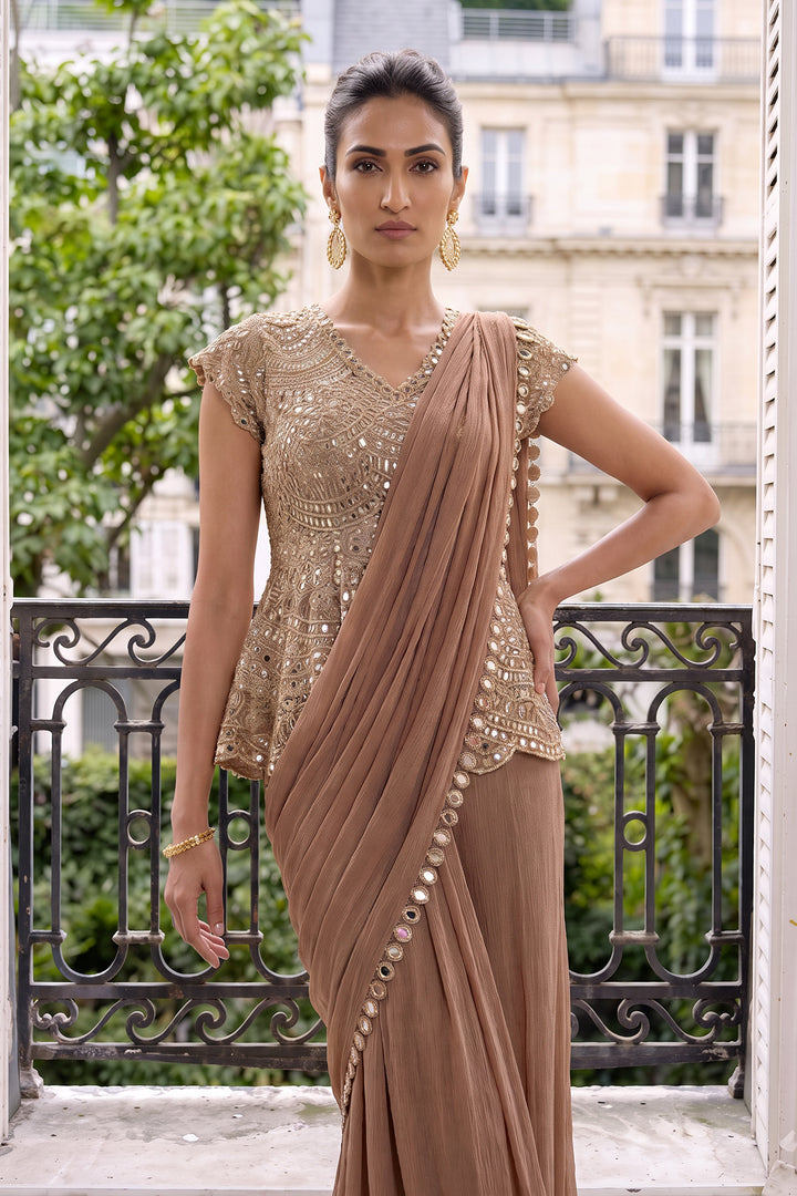 Msi Gold Peplum Sari (2Pc)