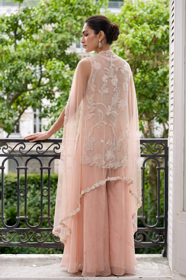 Ntu Peach Pearlwork Kurta Dupatta (3Pc)