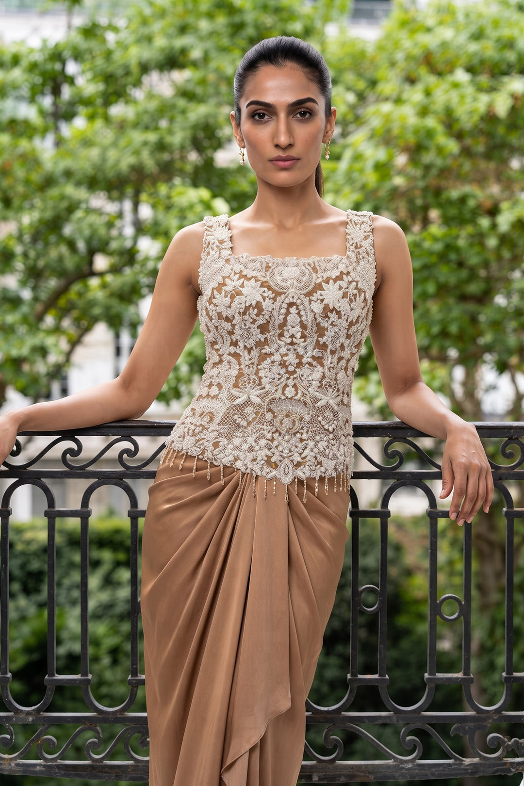 Ysn+Ntu Gold White Dori Corset + Dhoti (2Pc)