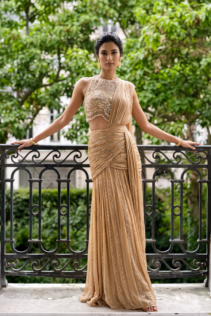 Ntu Champagne Diamond Sari (2Pc)