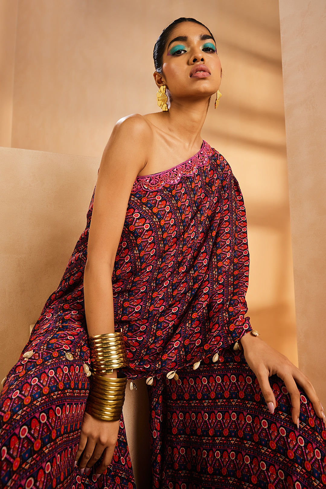one shoulder kaftan dress indian Mirrorwork Kaftan Dress Silver One Shoulder Twenty Nine