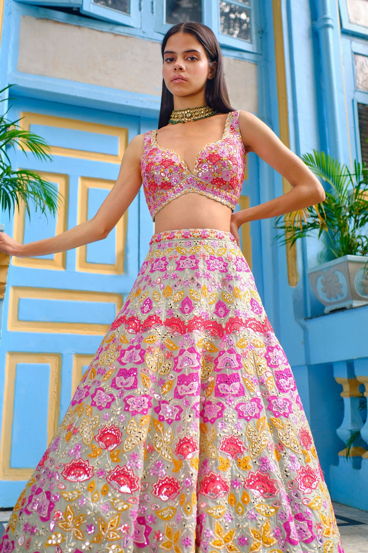 Avneet Kaur in Pink Applique Floral Lehenga