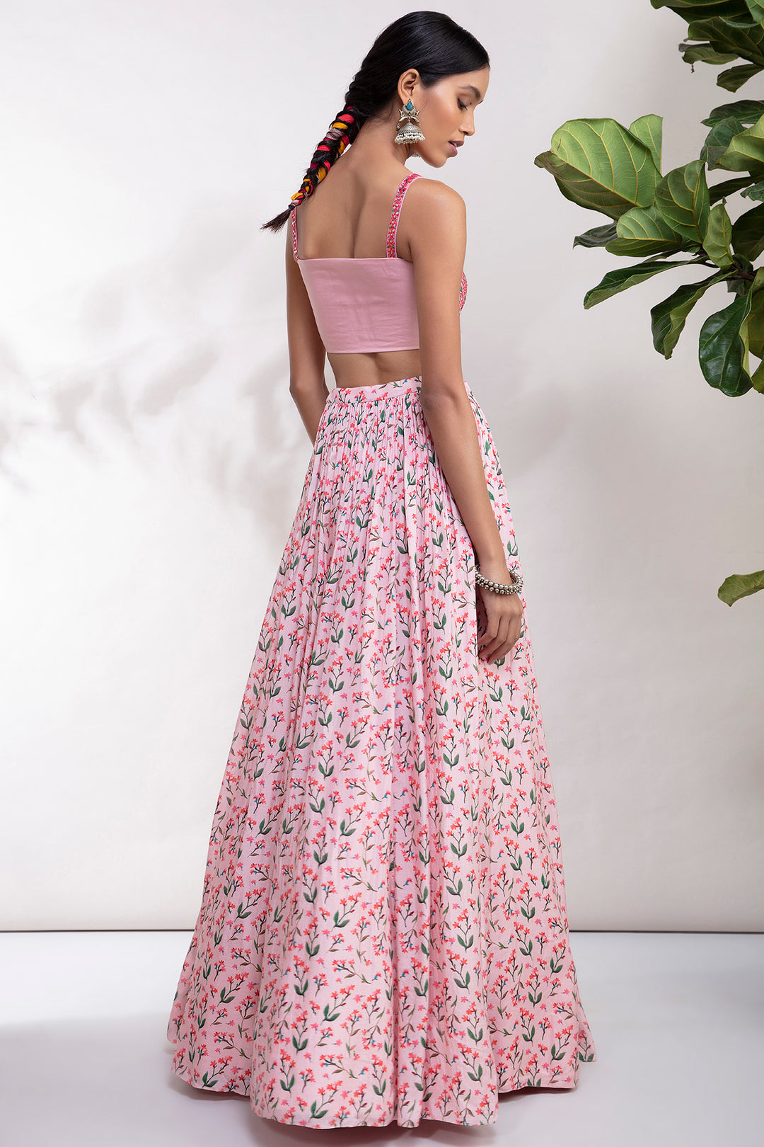 Pink Printed Embroided Cape Set