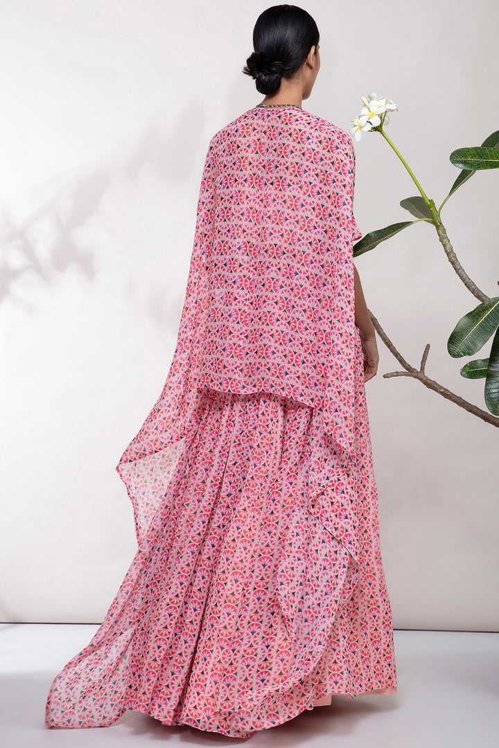 Pink Mirror Embroided Cape Set
