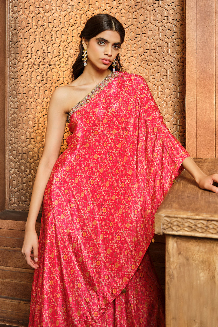 Vermillion Red One Shoulder Top And Sharara