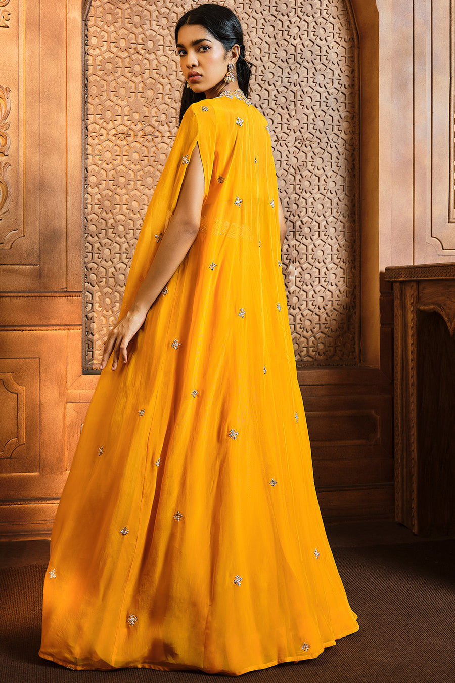 Yellow Mirror Cape Skirt Set