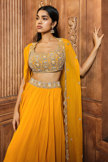 Yellow Pearl Cape Skirt Set