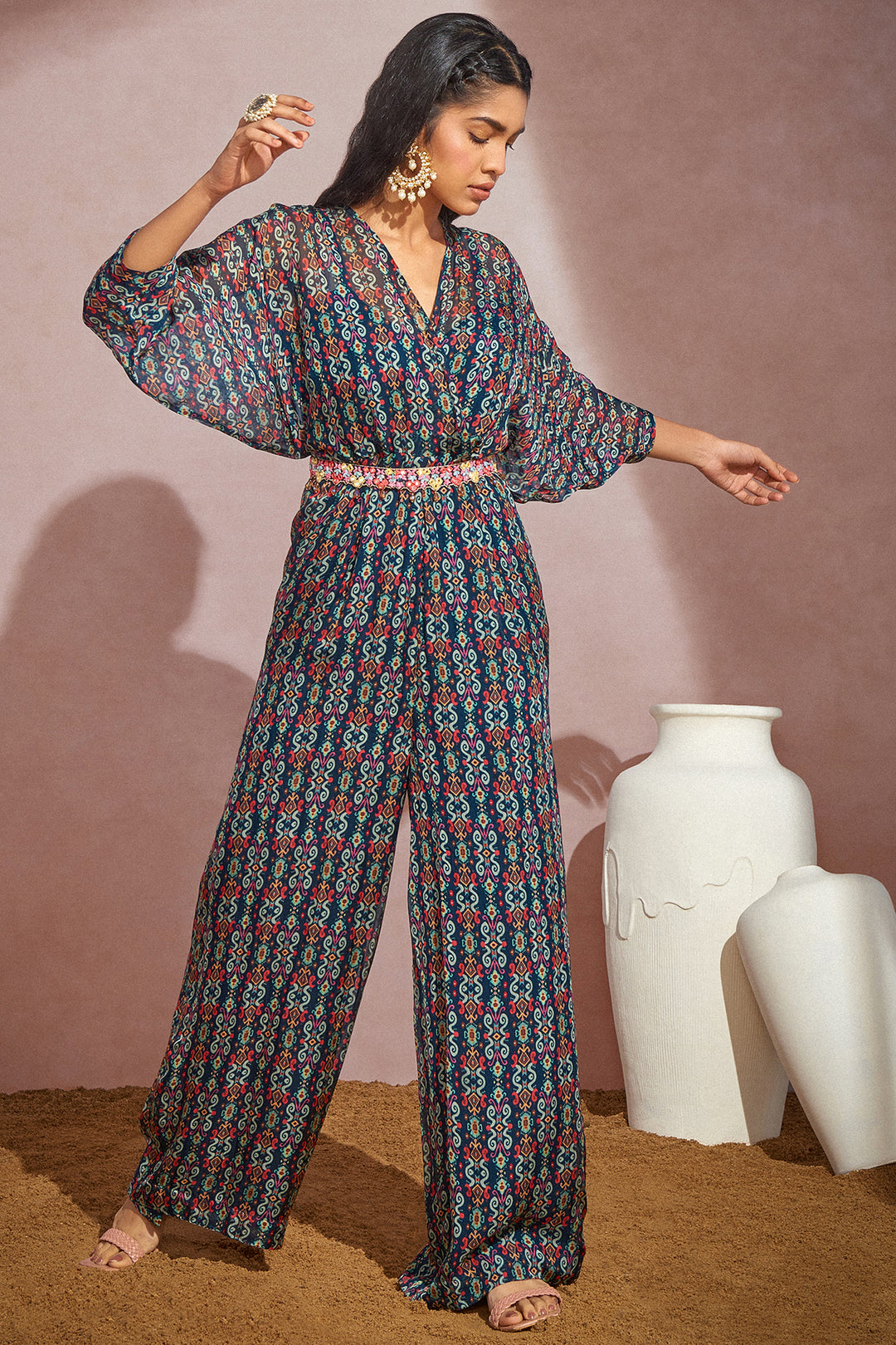 Buy Now Casual Jumpsuits Navy & Orange Color Printed Jumpsuits – Lady India